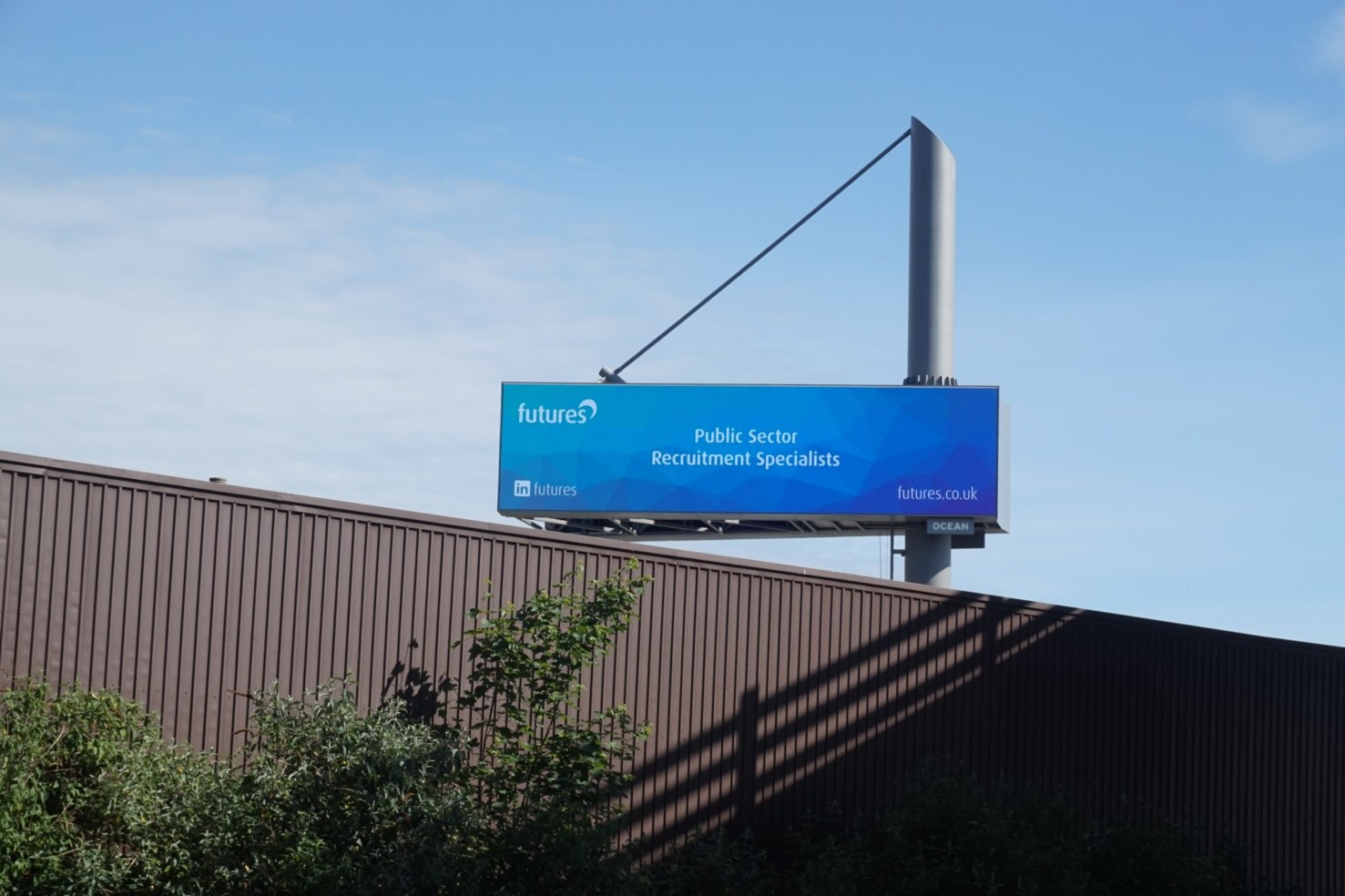 Close-up of Futures Public Sector Recruitment Specialists billboard