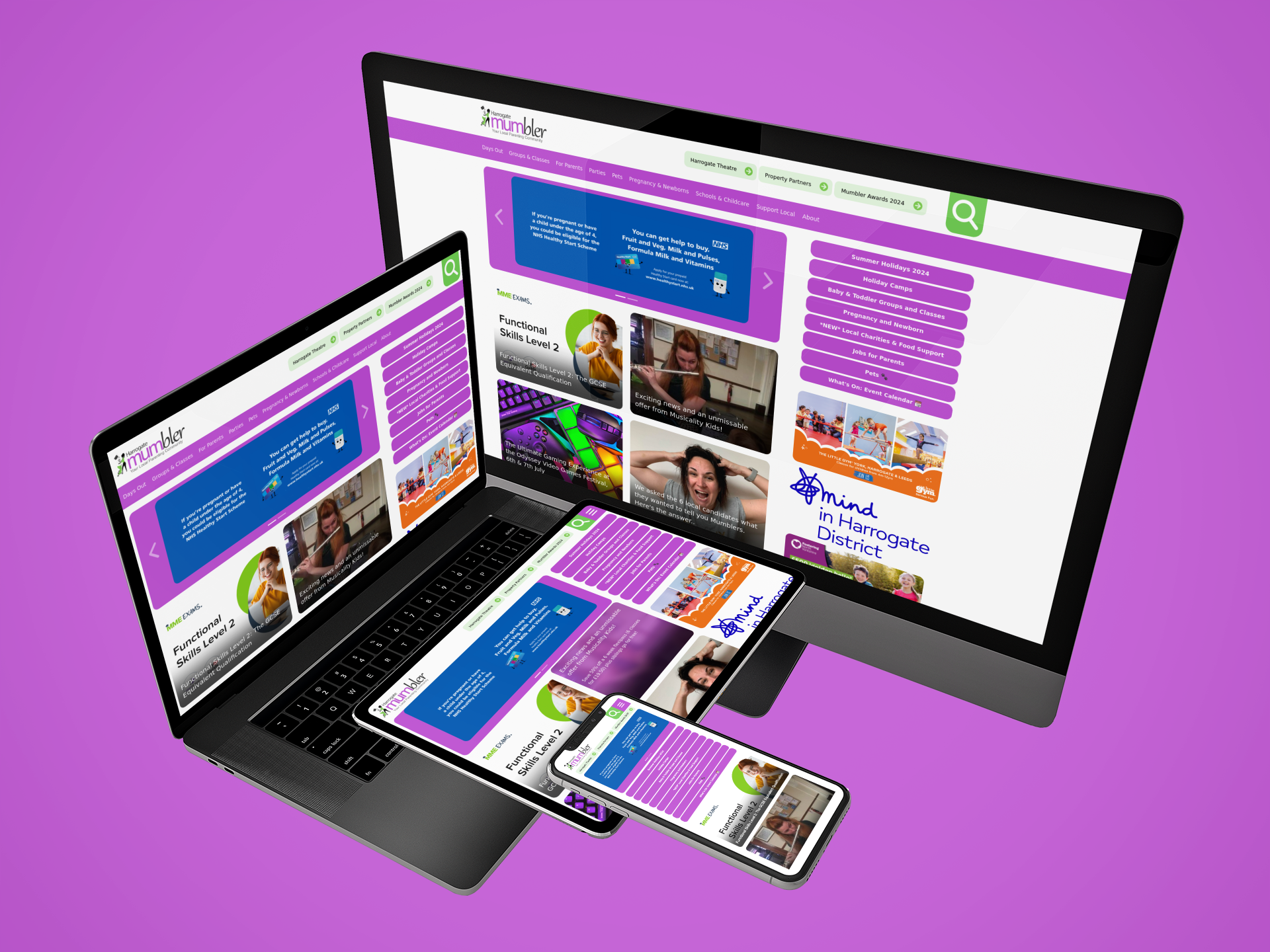 Mumbler website shown on a MacBook - the hyper-local parenting community platform