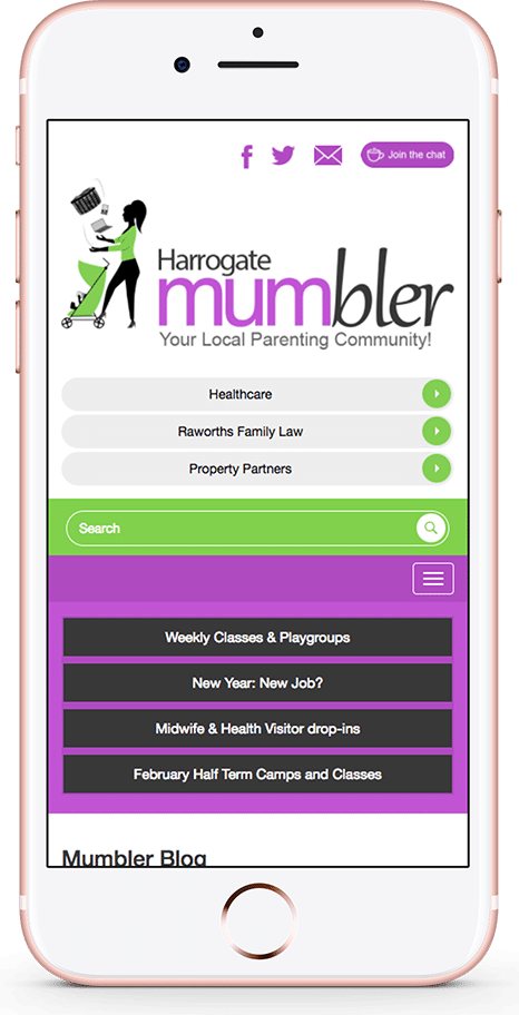 Mumbler website shown on mobile devices - fully responsive parenting community platform