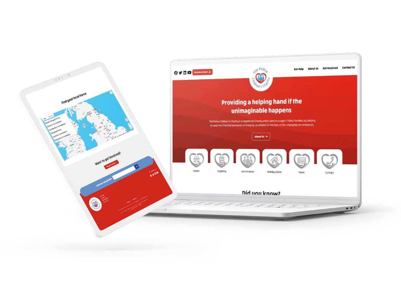 The Police Children's Charity website shown on desktop - supporting police families