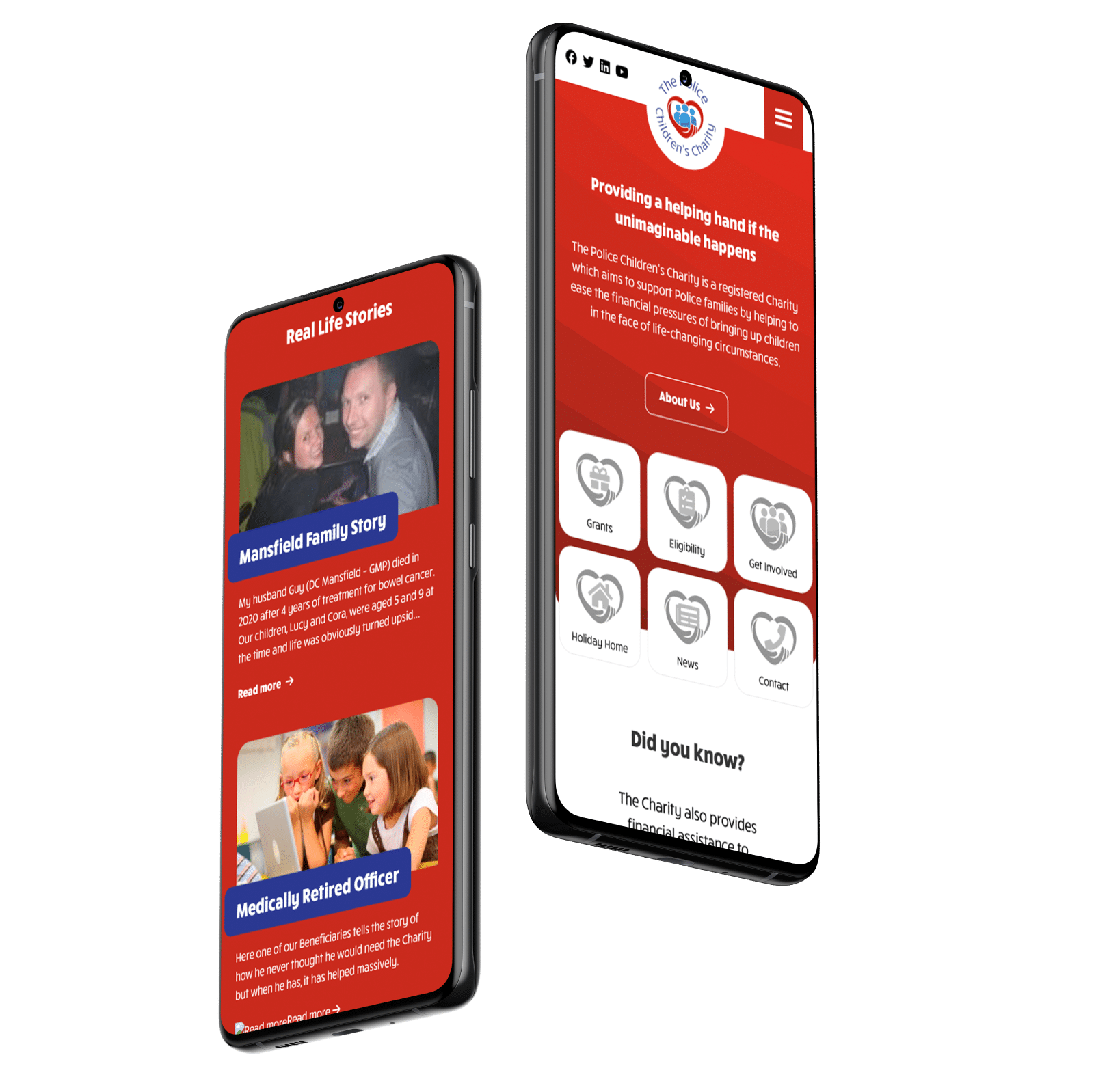 The Police Children's Charity website shown on mobile devices - accessible, responsive charity website