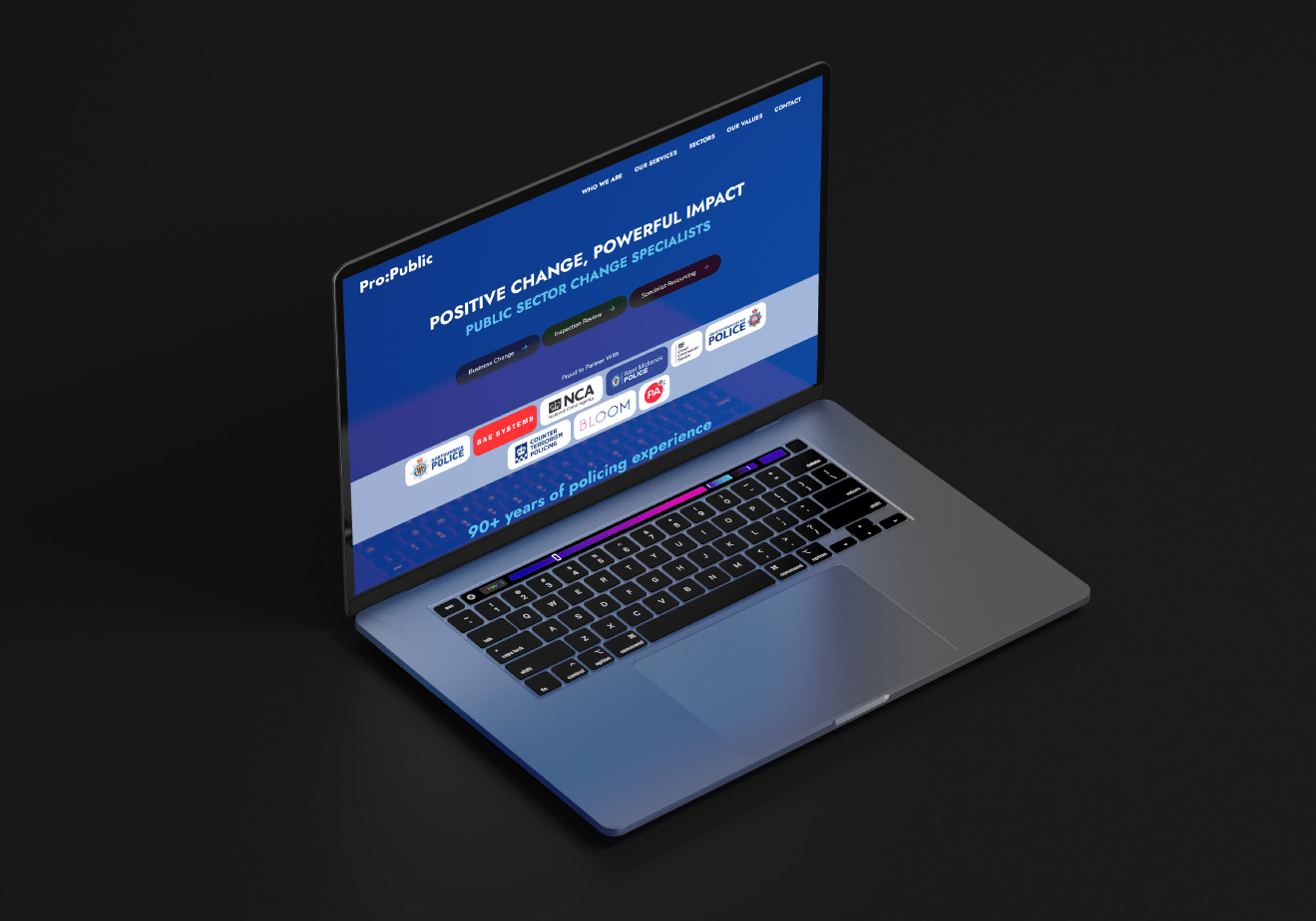 Pro:Public website shown on desktop - business change consultancy for policing
